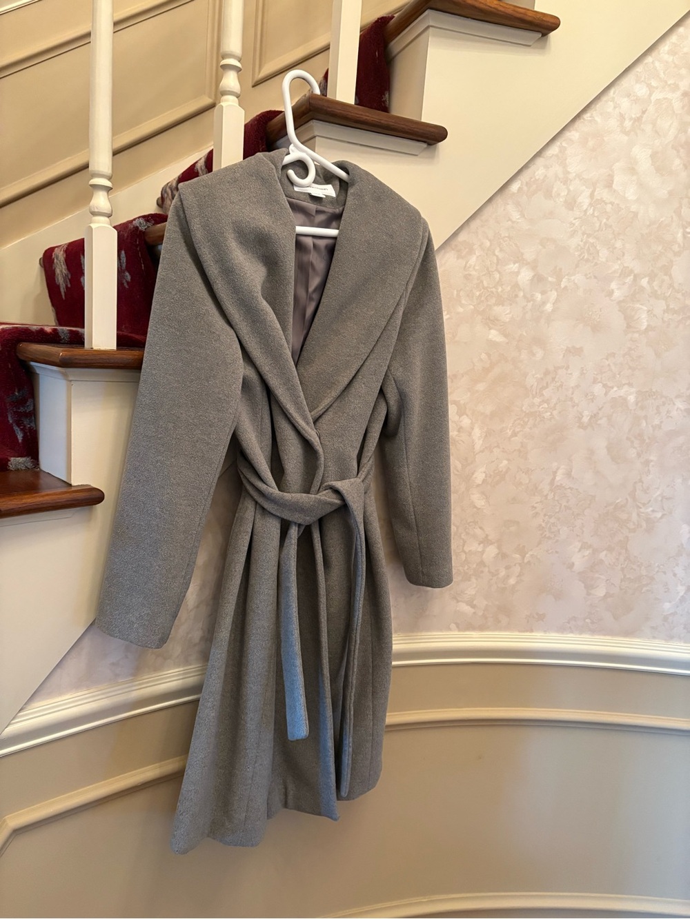Calvin Klein Light Gray Shawl-Collar Belted Robe Coat